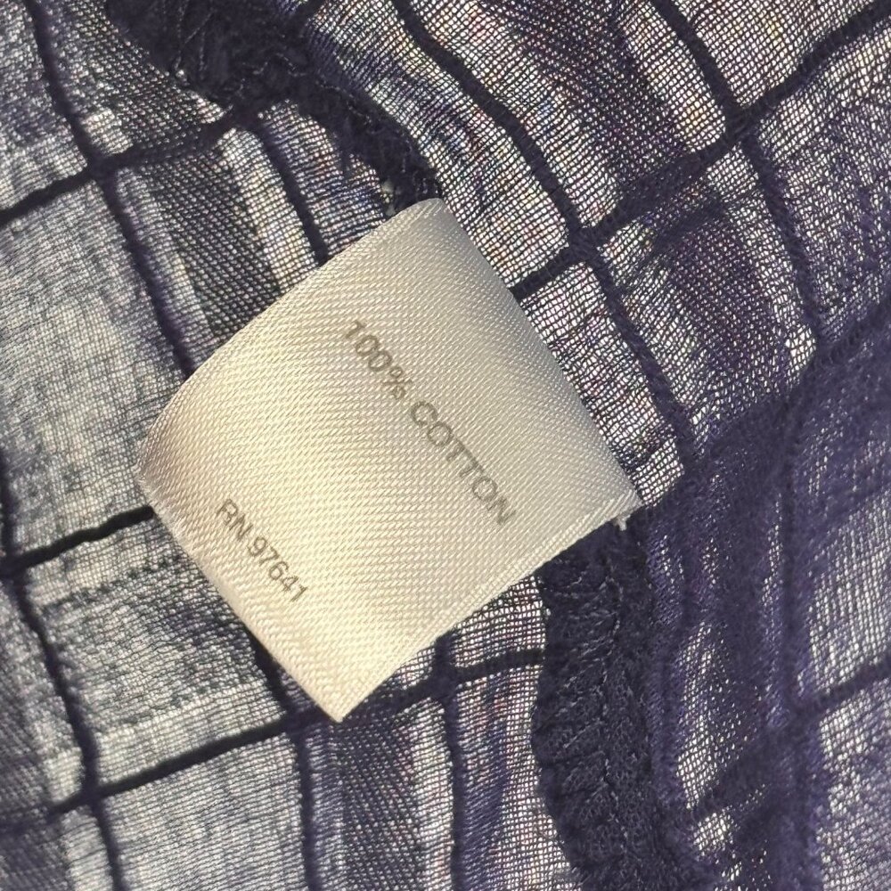 J JILL woman's blouse tunic sheer plaid ruffle hem size large cotton top blue - Picture 5 of 11
